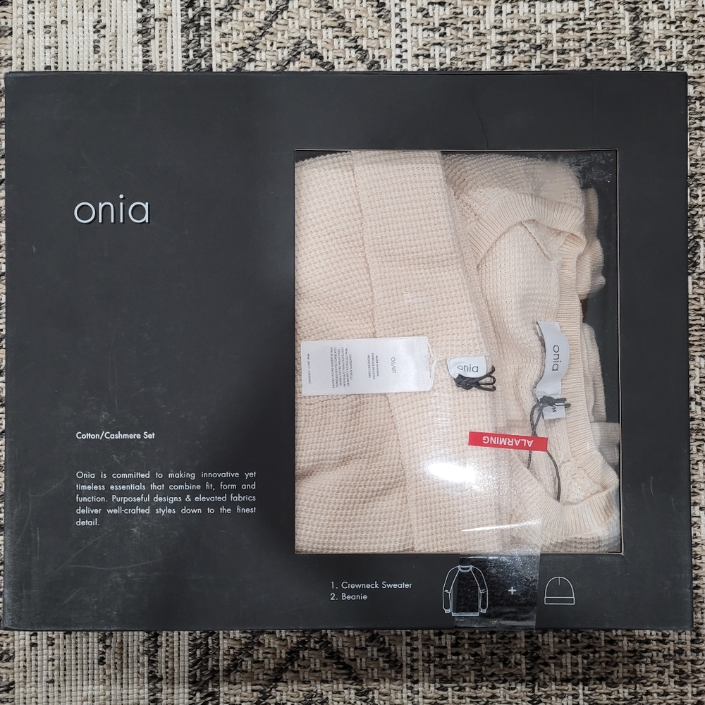 Onia Crewneck sweater & beanie cotton/cashmere set mens size M